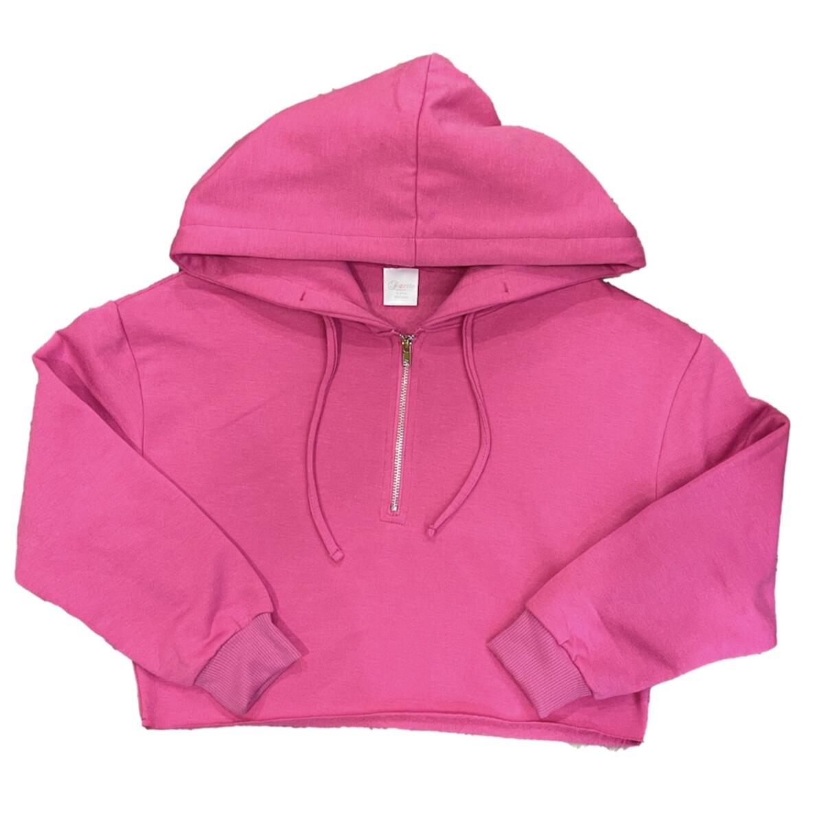 Brushed Soft Cotton Half Zip Cropped Hoodie