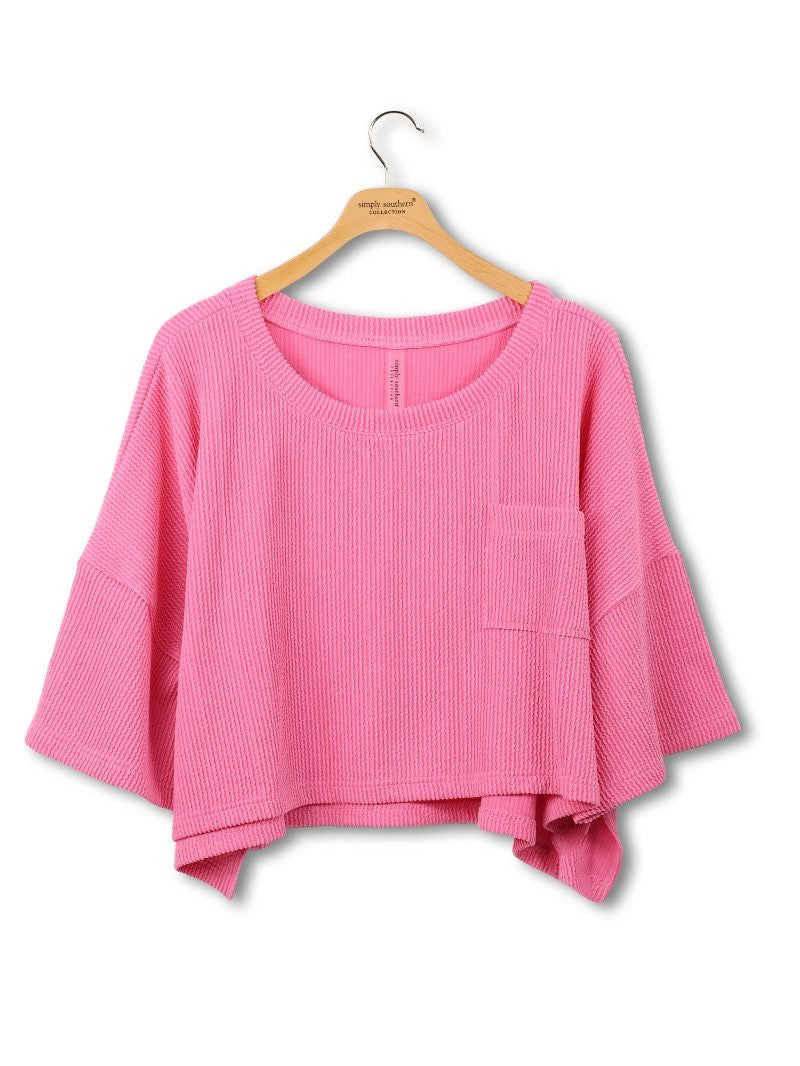 SS Pink Textured Cropped Shirt