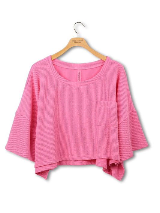 SS Pink Textured Cropped Shirt