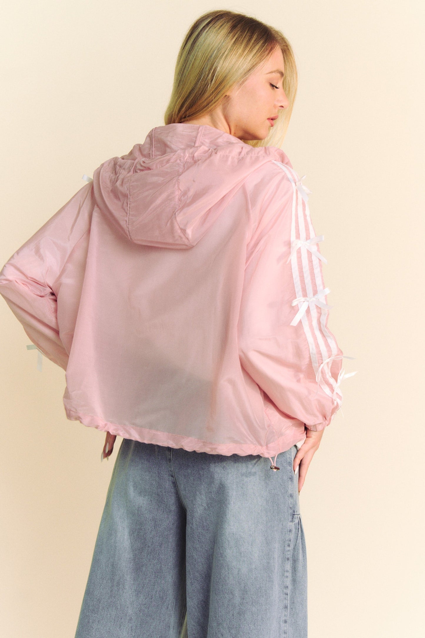 Ribbon Detail Zip Front Windbreaker