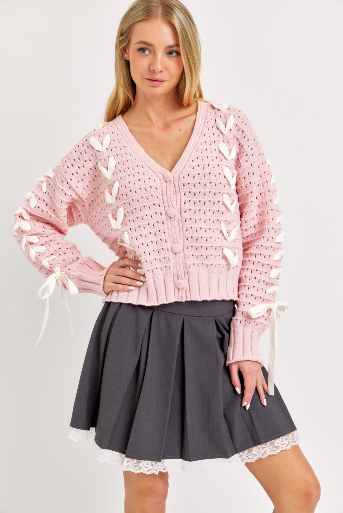 Cardigan Sweater with Ribbon Detail