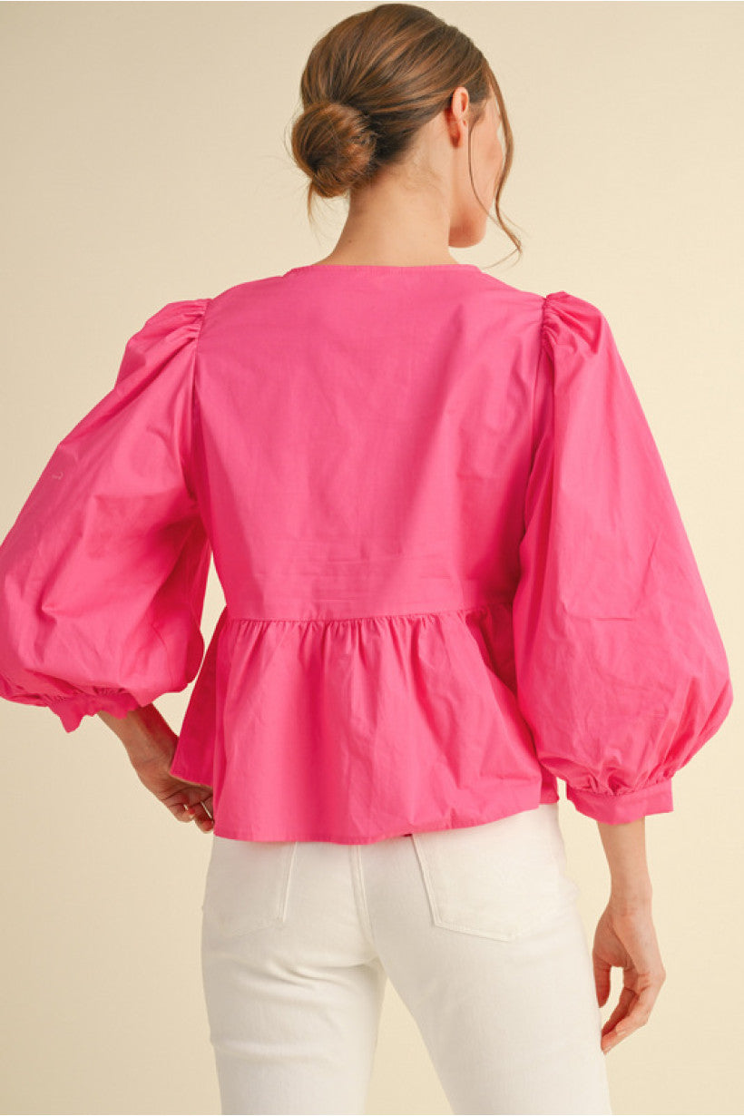 Poplin Peplum Tie Top