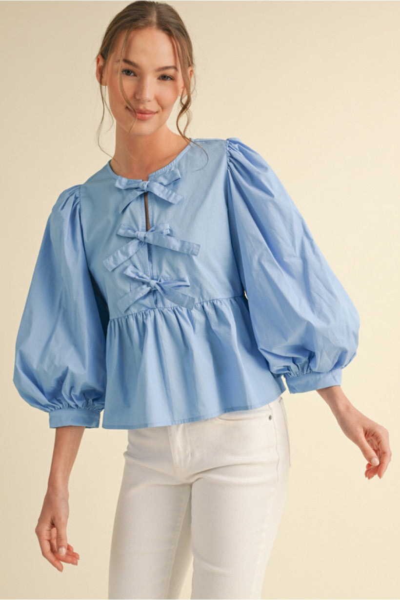 Poplin Peplum Tie Top