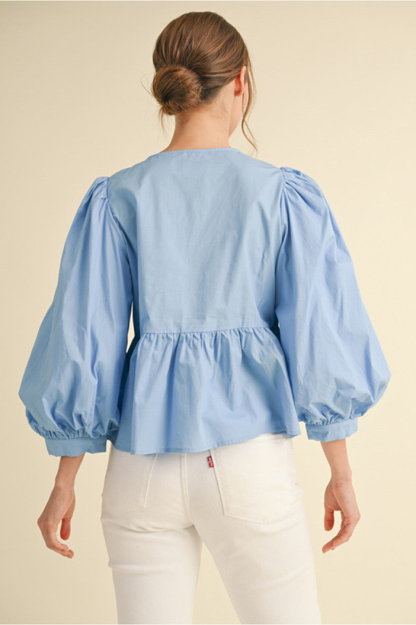 Poplin Peplum Tie Top