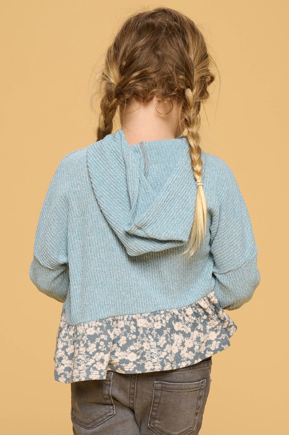 Rib Knit Top with Contrast Floral Trim