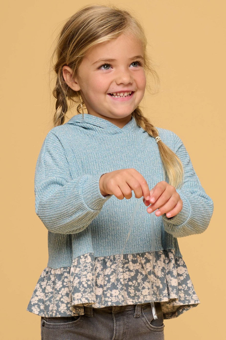 Rib Knit Top with Contrast Floral Trim