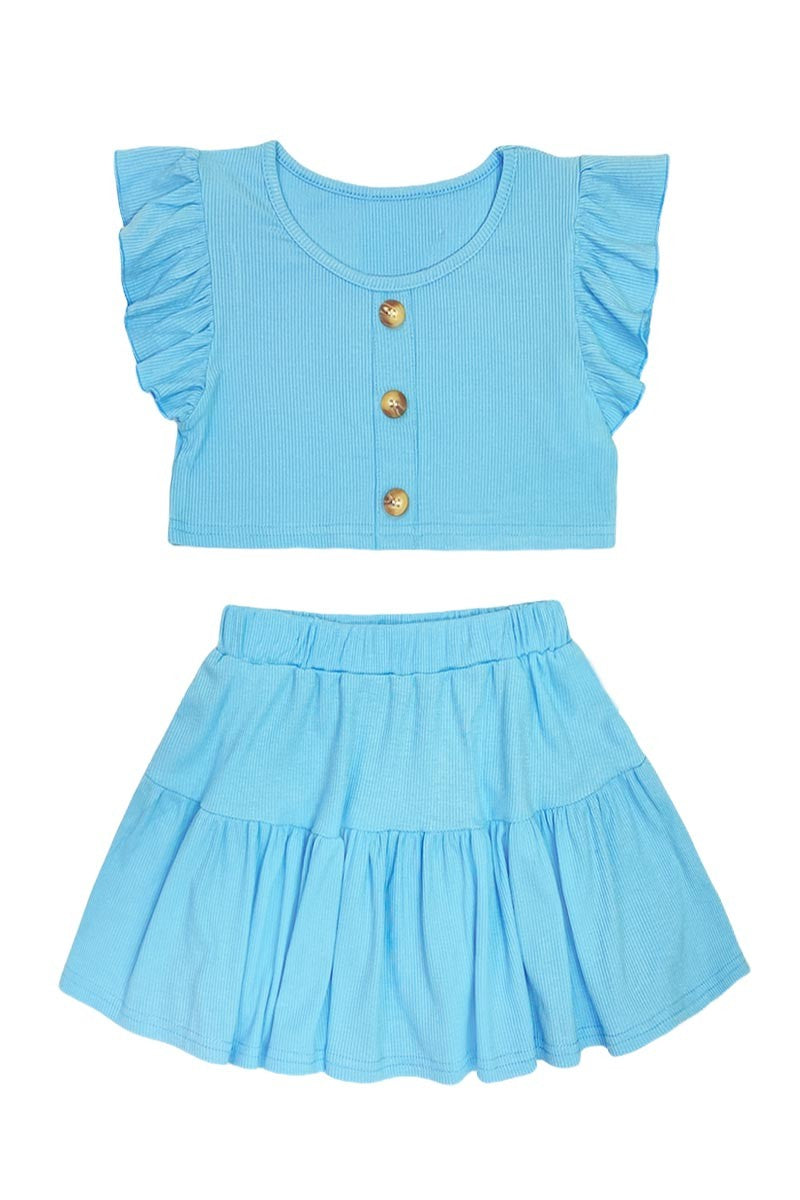 Girls 2 pc Ribbed Skirt with Ruffle Sleeve Top