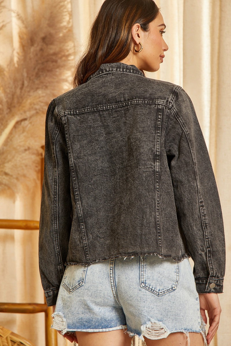 Denim Jacket with rhinestone trim detail
