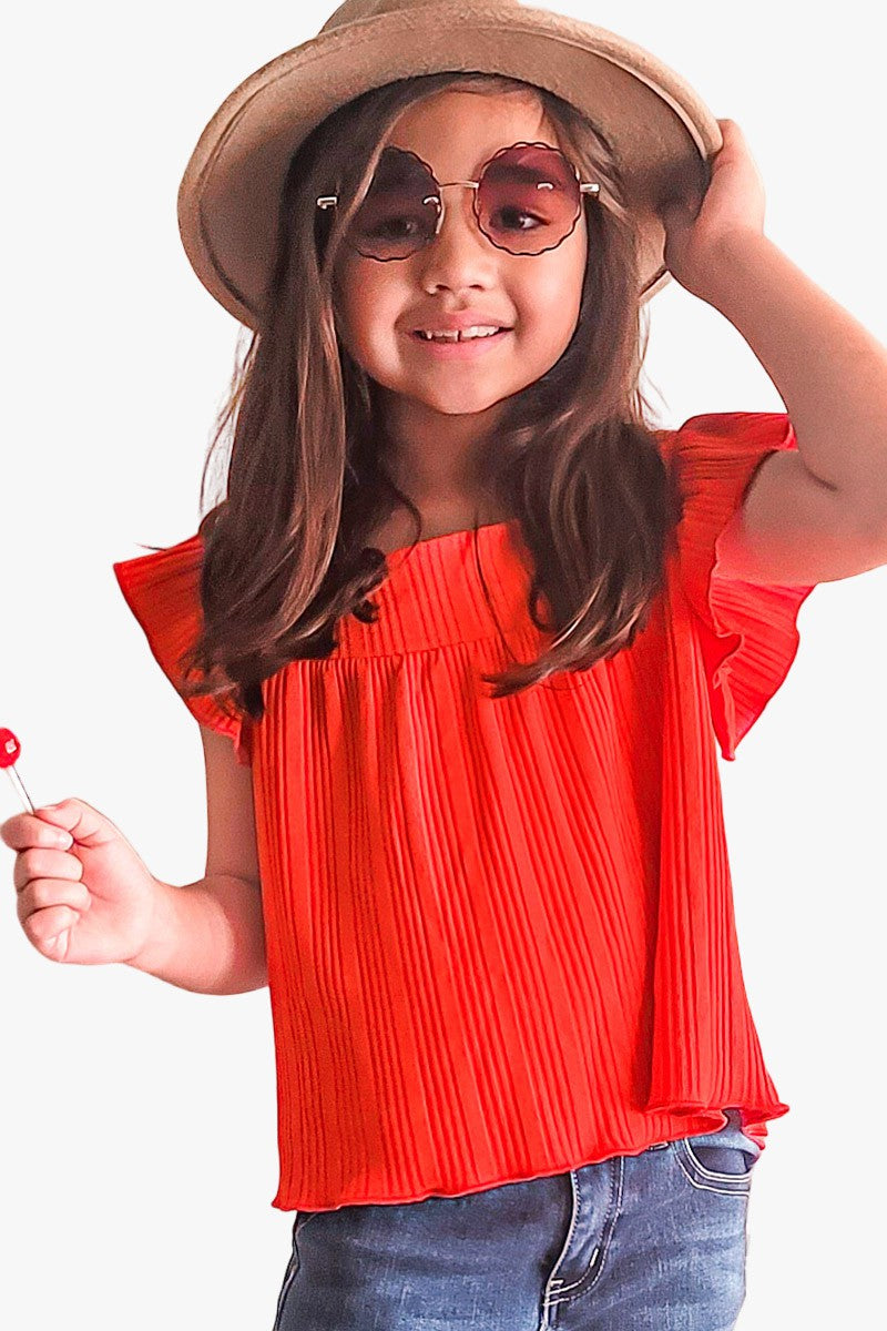 Girls Ribbed Top w/Square Neck and Ruffle