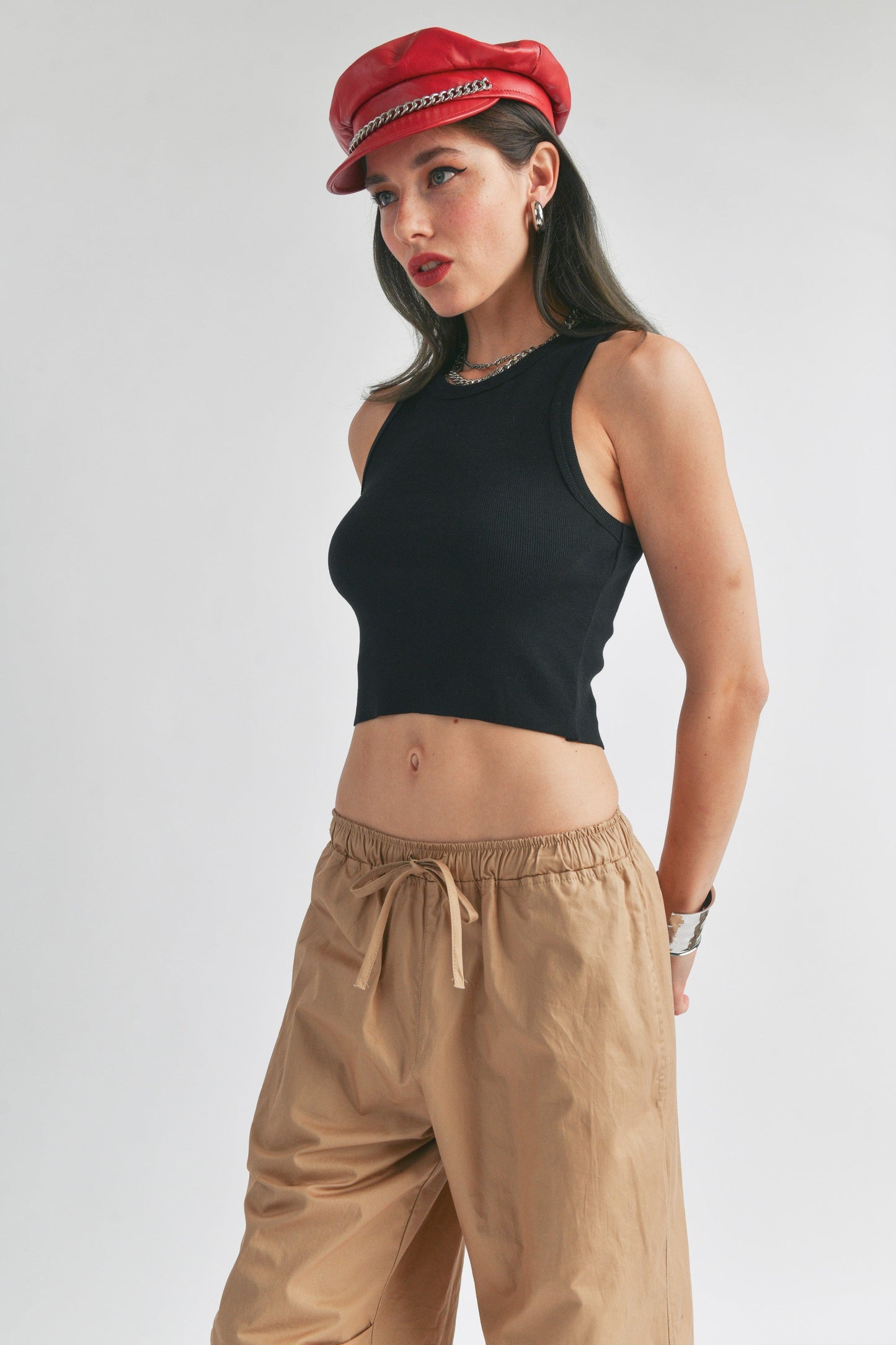 Cropped Rib Knit Tank Top