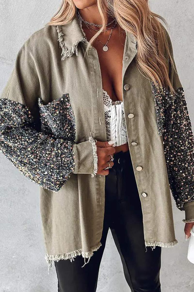 Contrast Sequin Raw Hem Jacket
