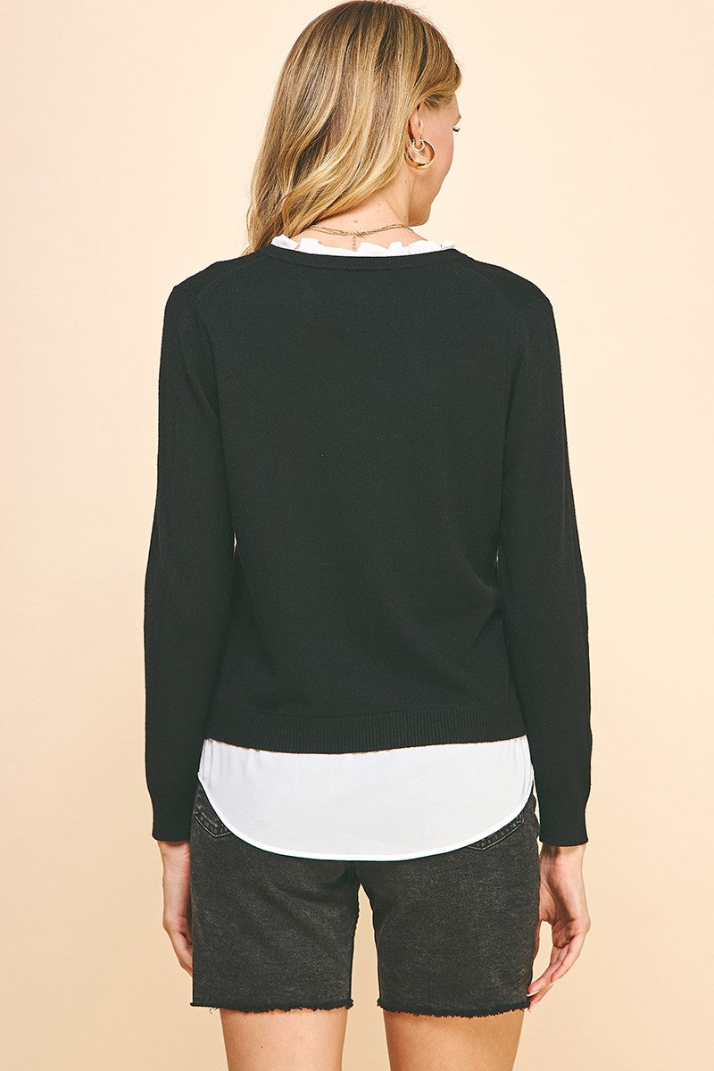 V-Neck Knit Woven Combo Top