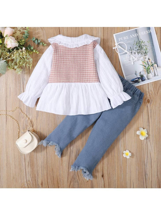 Toddler 2-piece Splice Top Ripped Denim Set