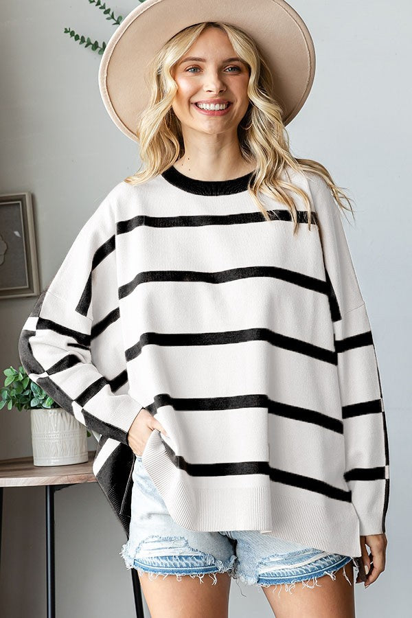 Striped Contrast Loose Fit Sweater