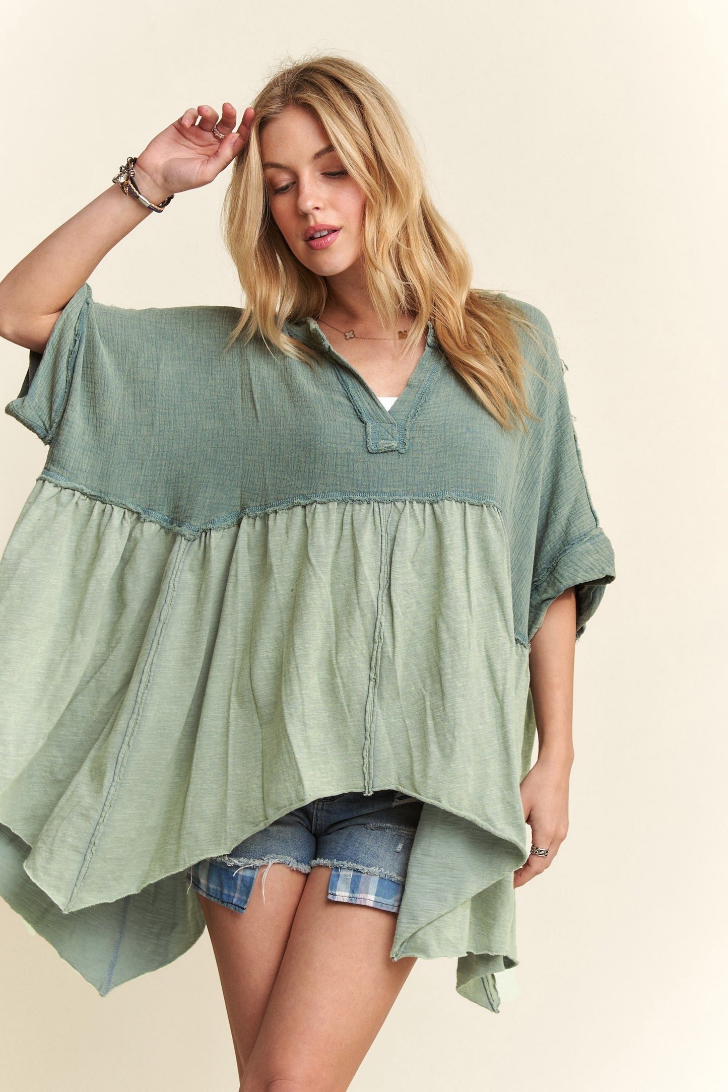 Oversized Mineral Washed Flare Top