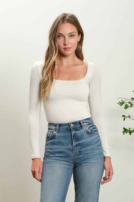 Bodysuit Square Neck Long Sleeve