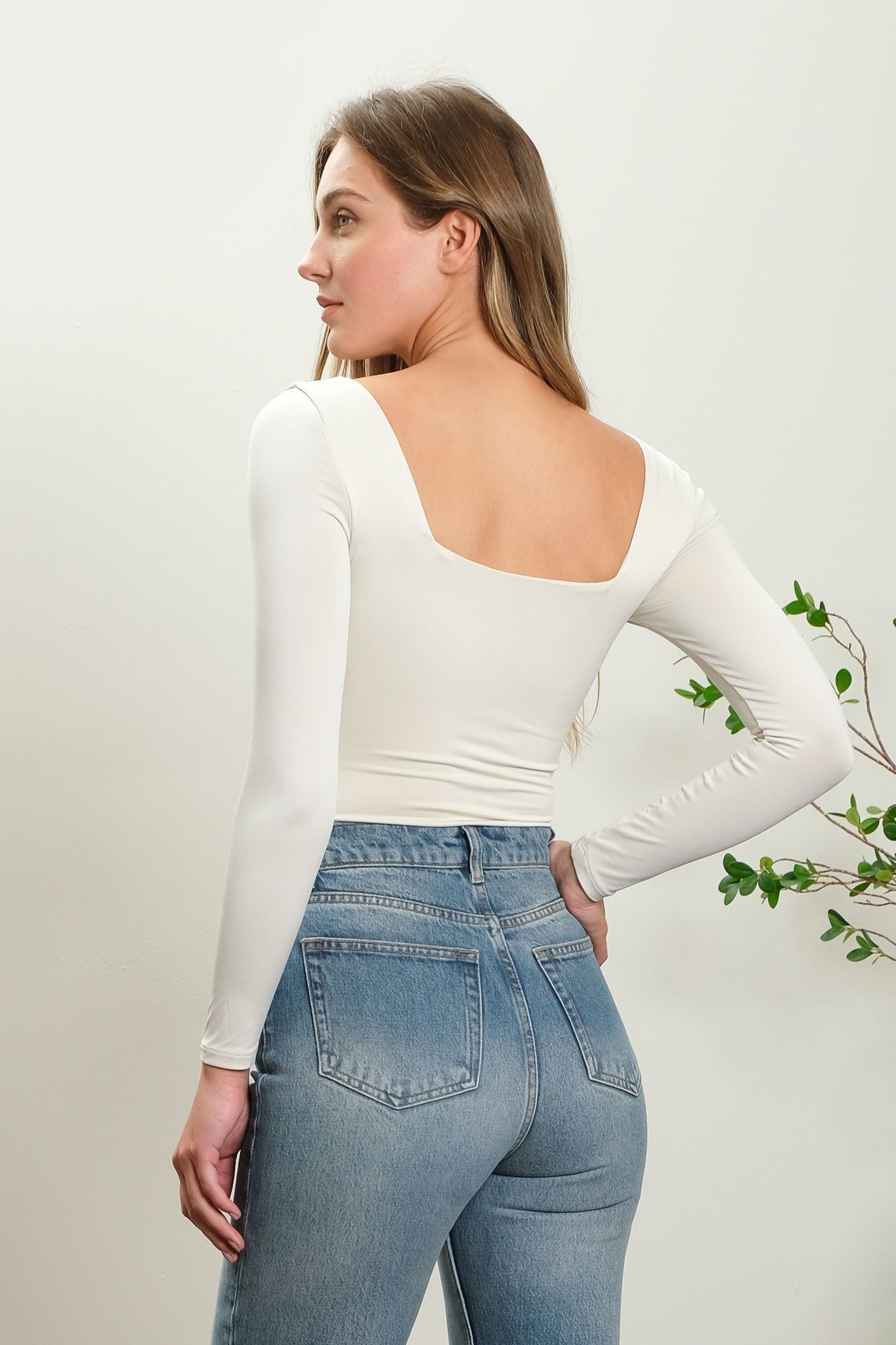 Bodysuit Square Neck Long Sleeve
