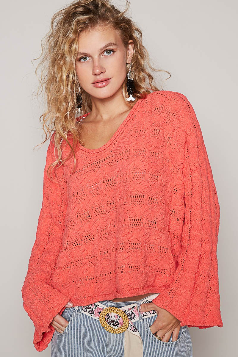 Round Neck Semi Cropped Chenille Sweater