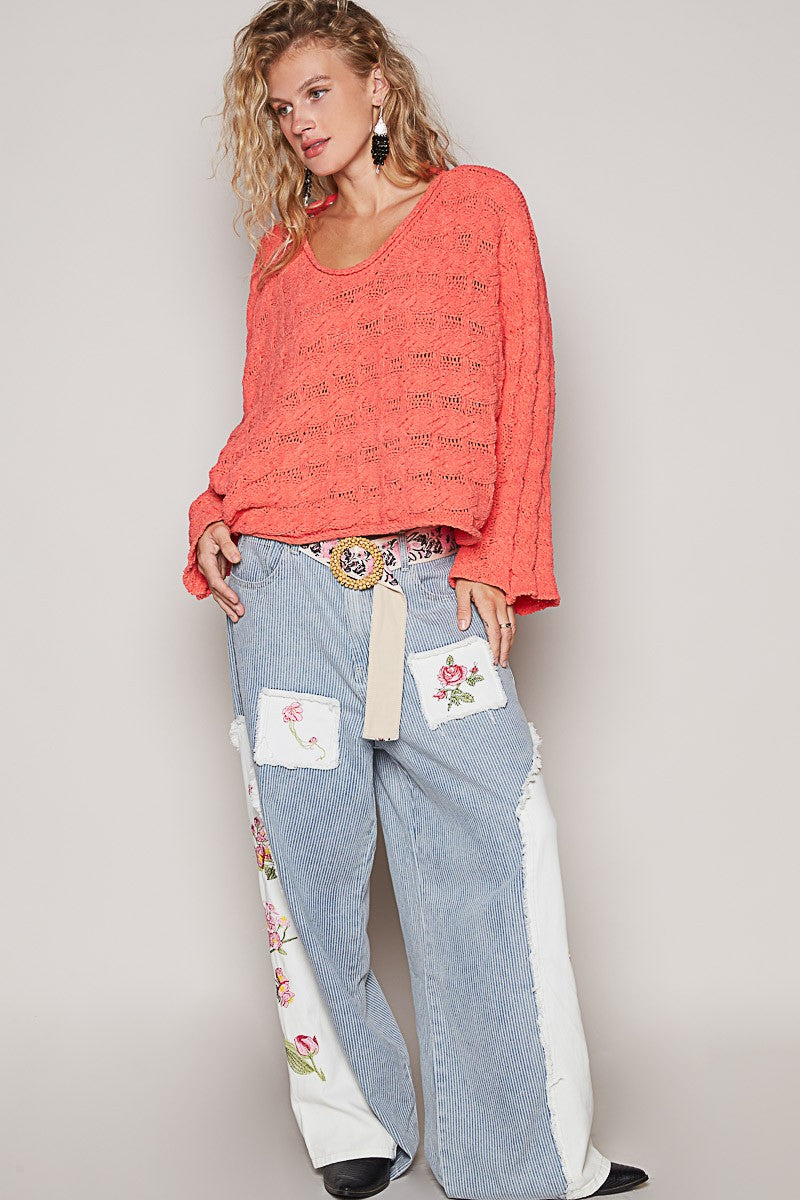 Round Neck Semi Cropped Chenille Sweater