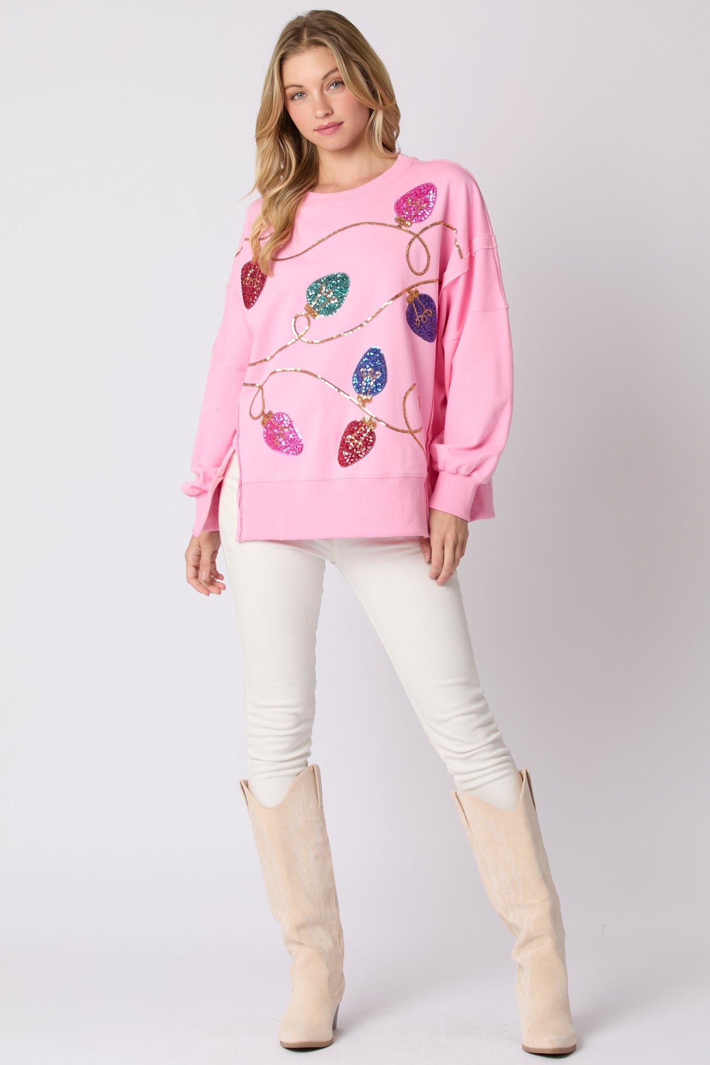 Christmas Lights Sequin Applique Sweatshirt