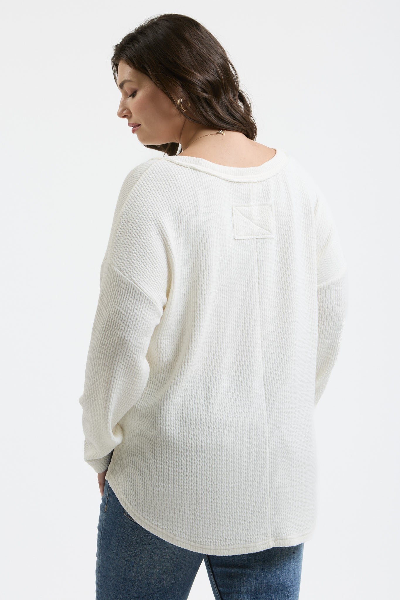 Waffle Knit Henley Long Sleeve Top
