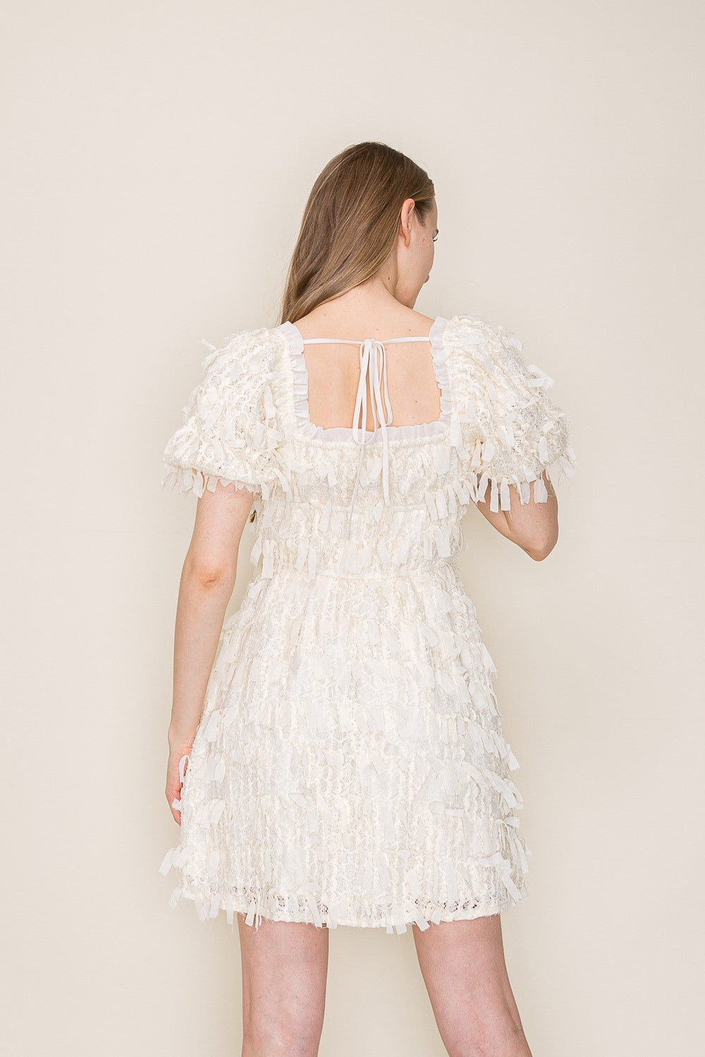 Romantic Celebration Textured Lace Square Neck Mini Dress