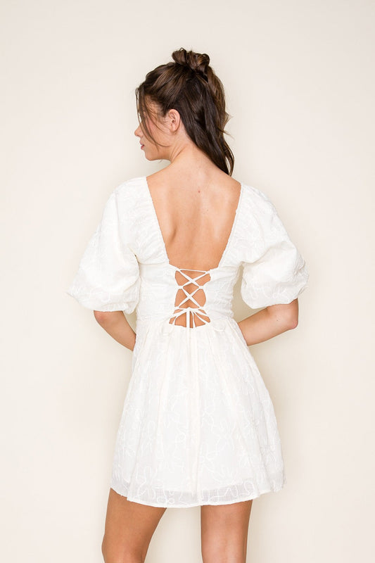B-RIGHT APPARELTextured Ivory Mini Dress With Bubble Midi Sleeves