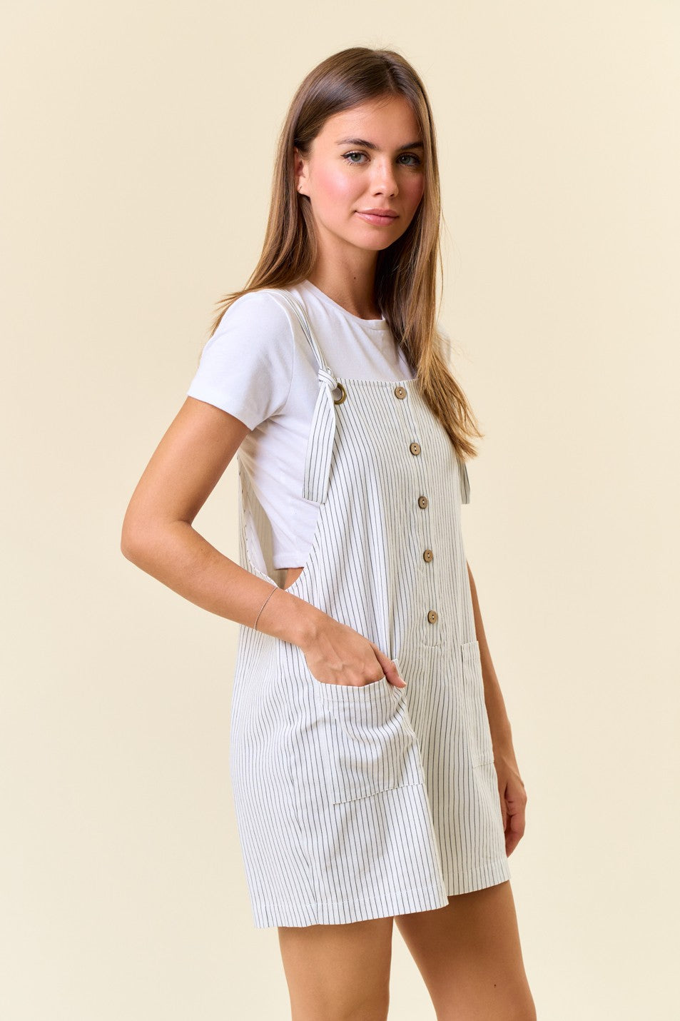 Stripe Button Down Overall Romper