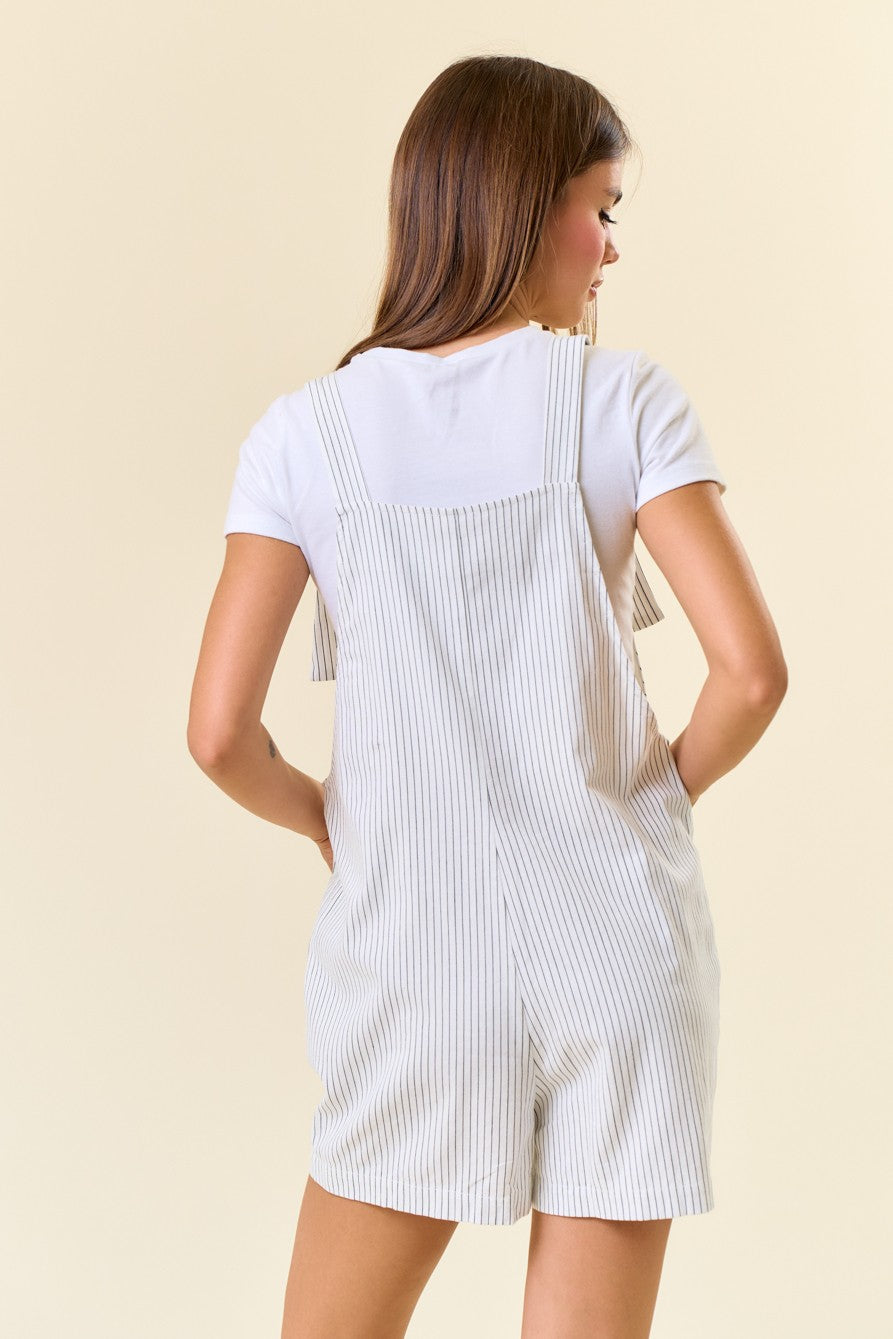 Stripe Button Down Overall Romper