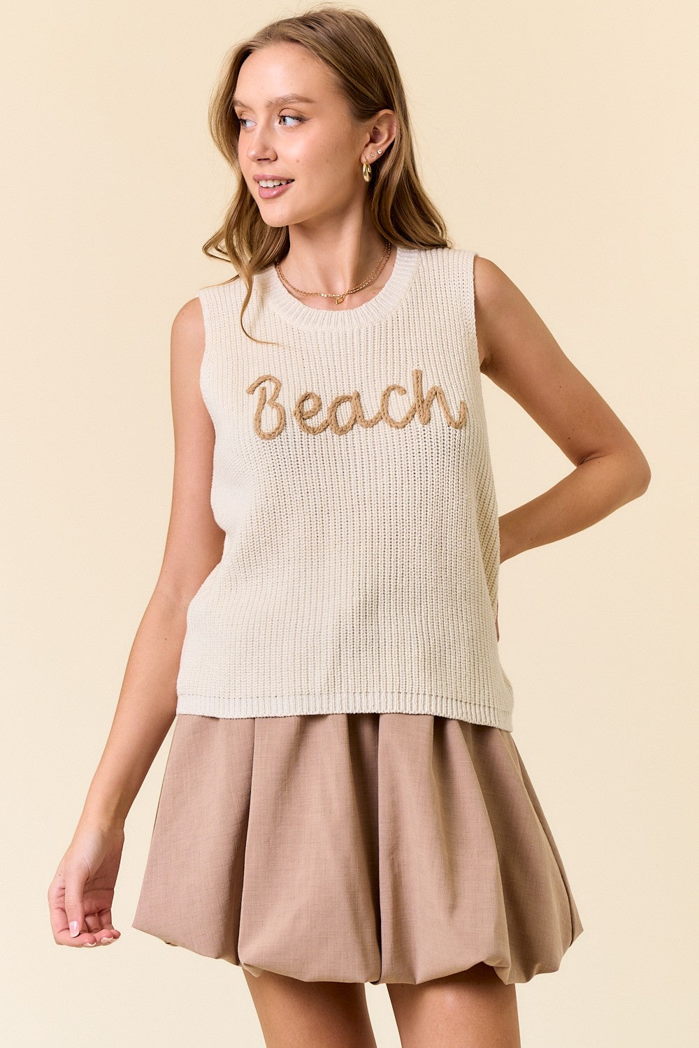 Round Neck Beach Sweater Tank Top