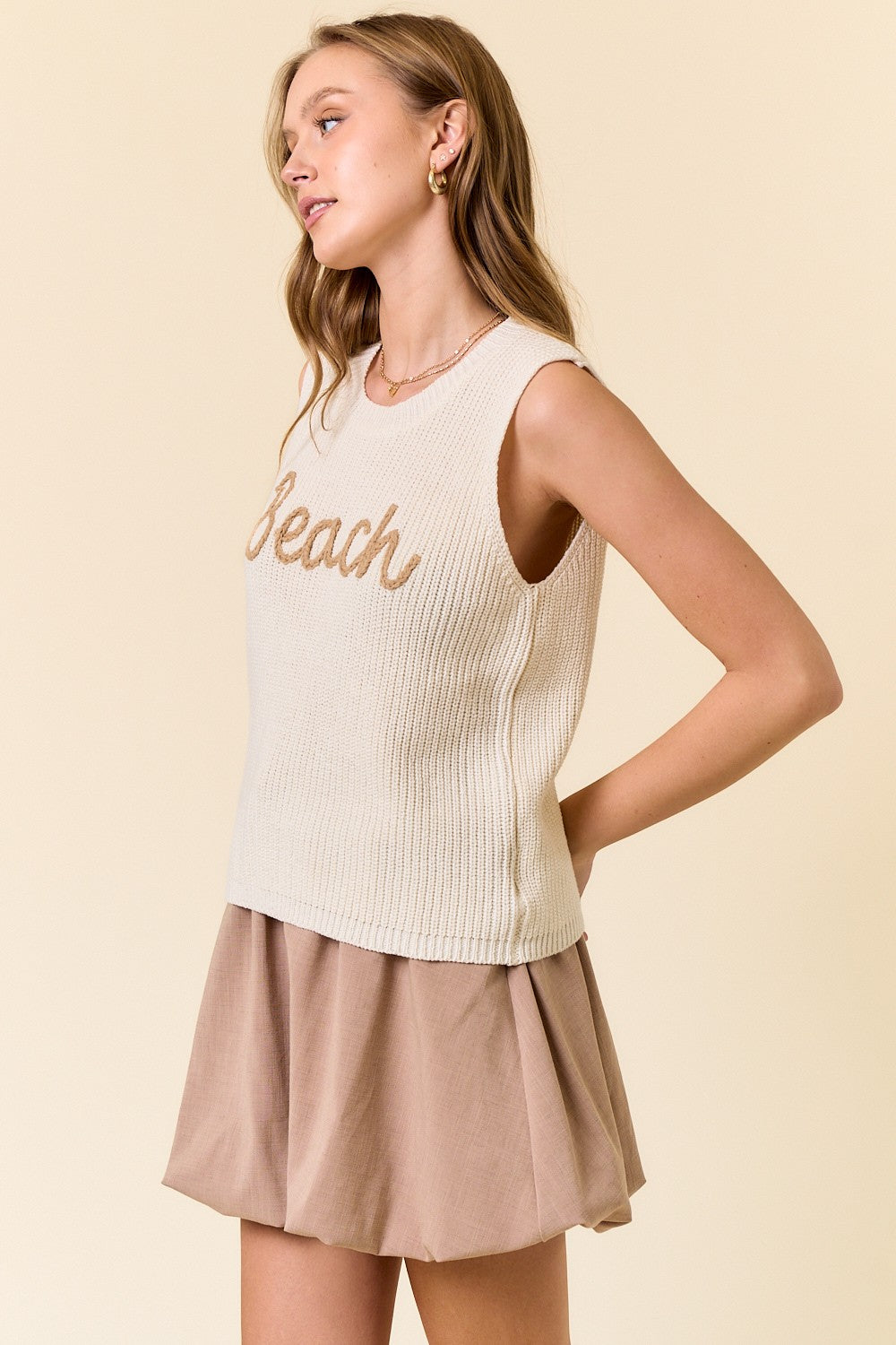 Round Neck Beach Sweater Tank Top