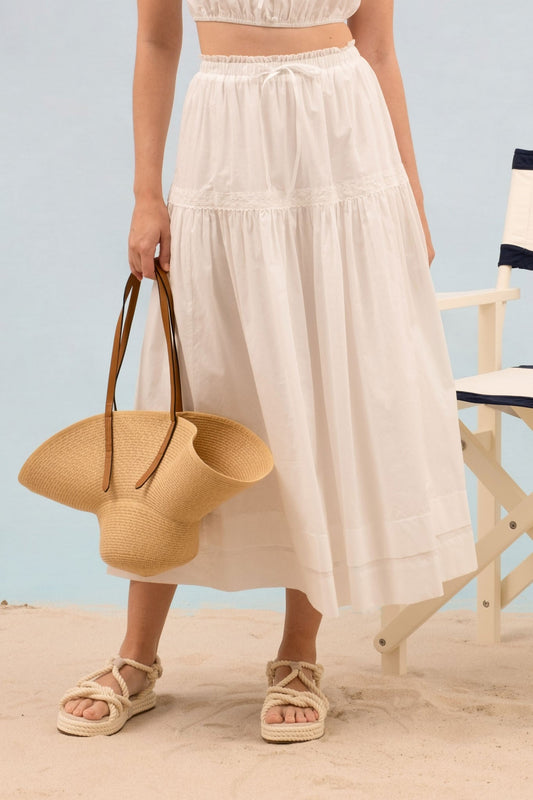 Ruffle Detail Waist Front Tie Midi Skirt