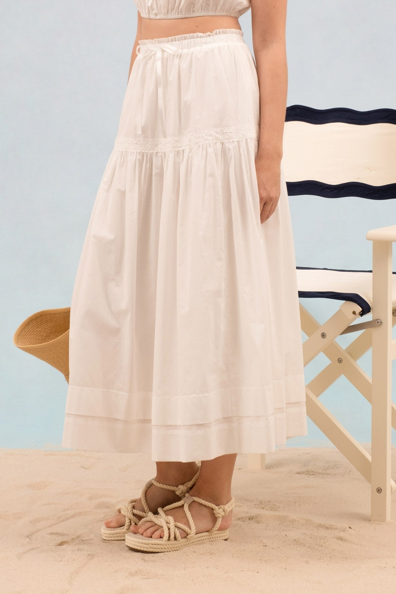 Ruffle Detail Waist Front Tie Midi Skirt