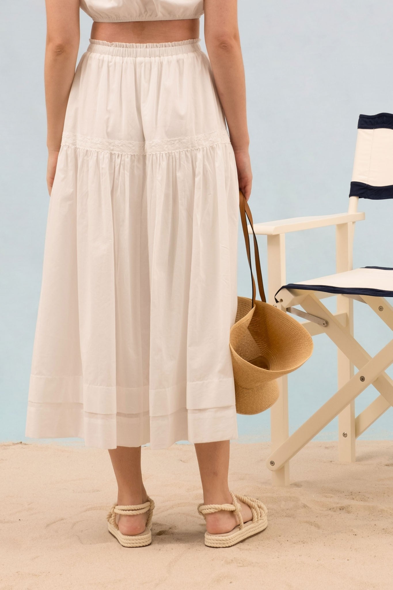 Ruffle Detail Waist Front Tie Midi Skirt