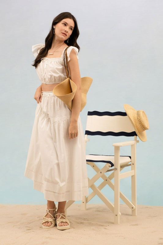 Square Neck Crochet Ruffle Sleeve Crop Top