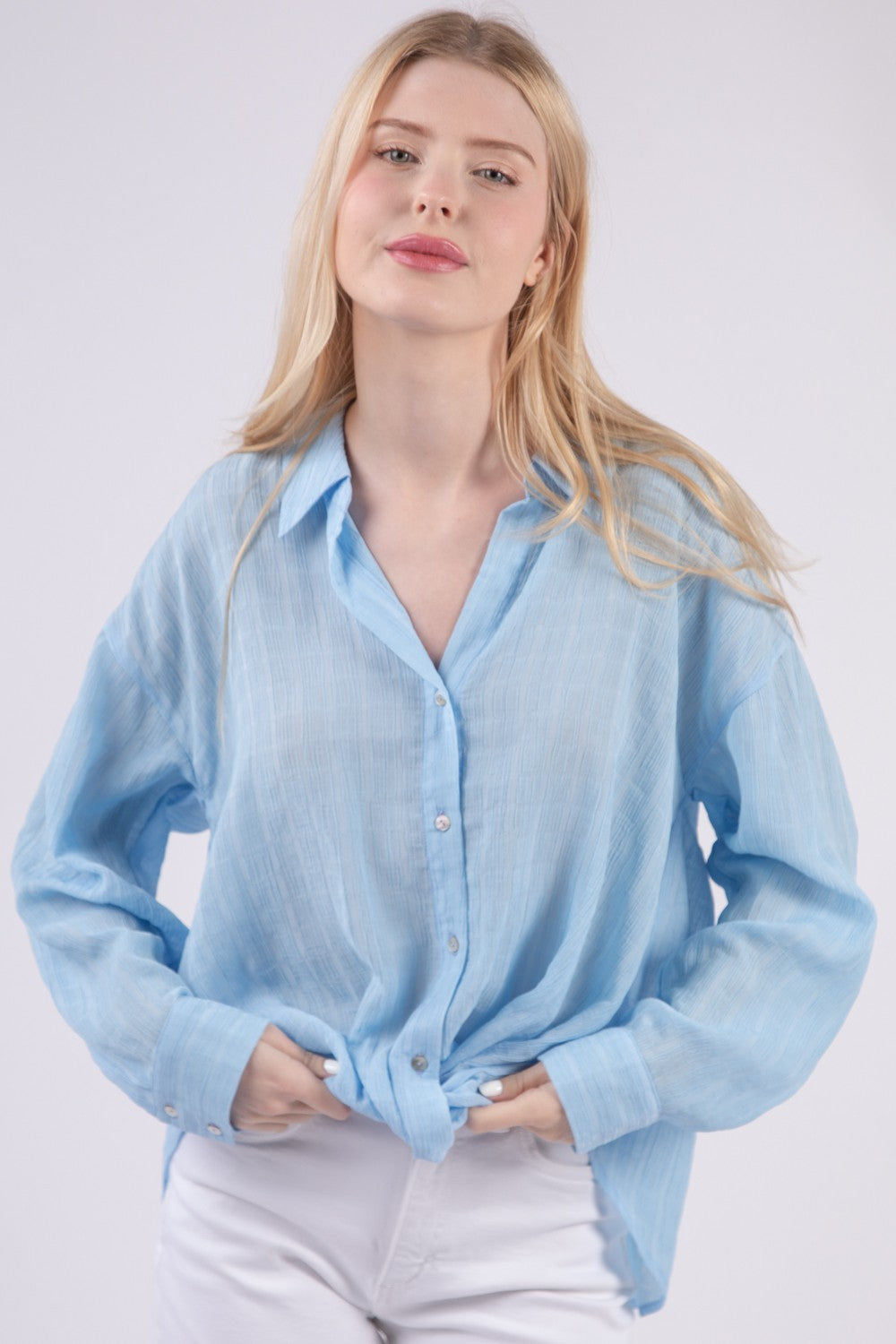 Oversized Sheer Texture Woven Blouse