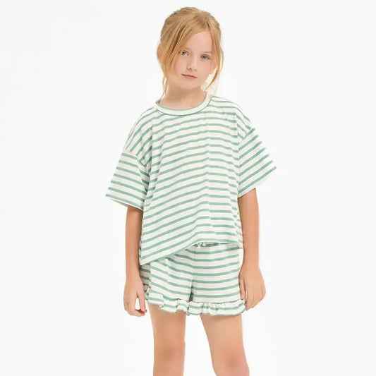 GOOD GIRL stripe crop top and ruffle shorts set mint