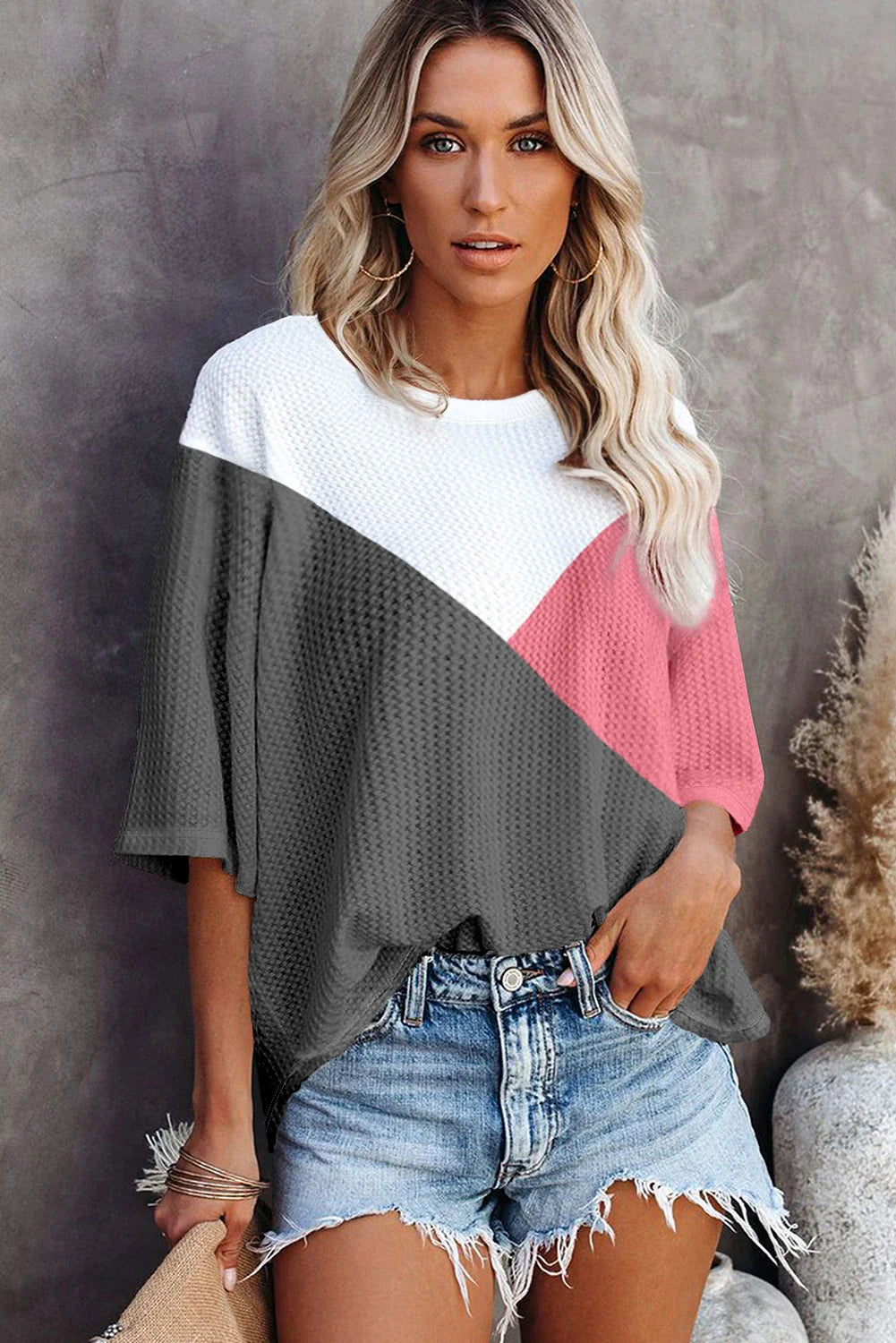 Waffle Weave Color Block T