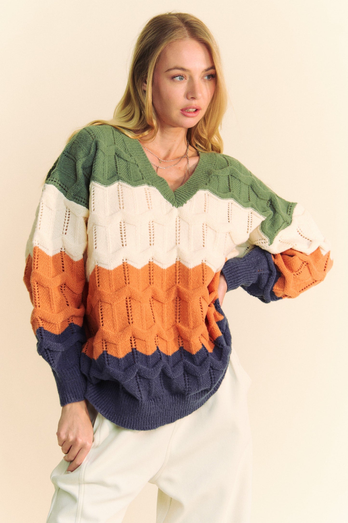 V-Neck Color Block Sweater