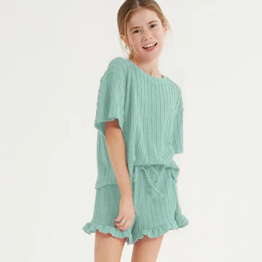 GOOD GIRL embossed ribbed knit ruffle set