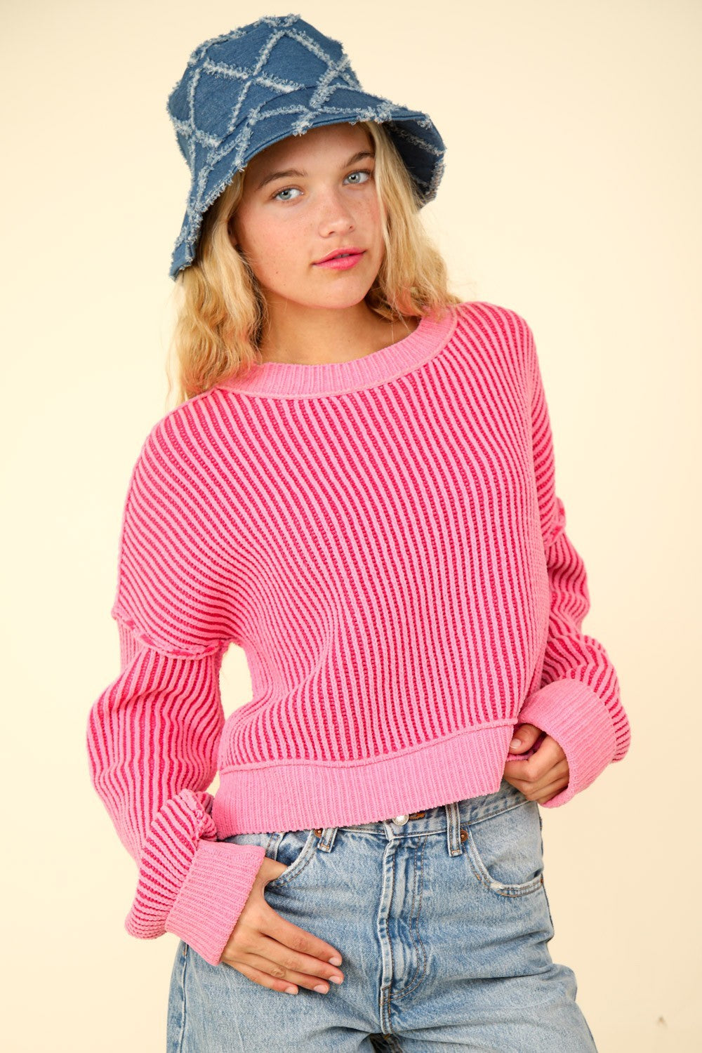 Oversized Two Toned Casual Stripe Sweater
