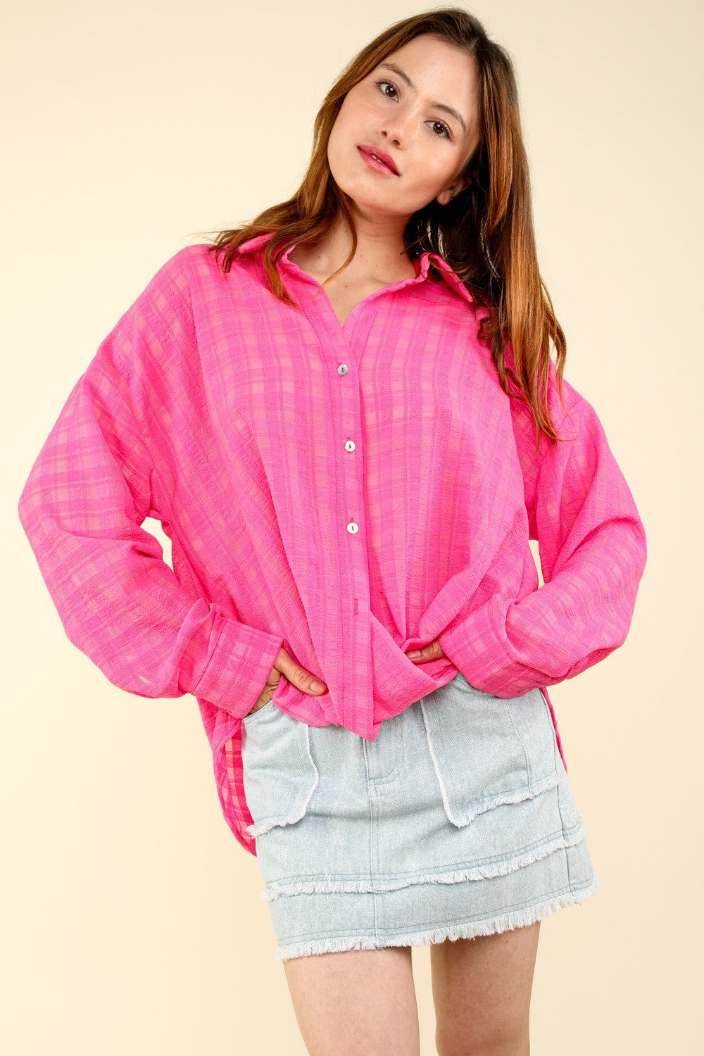 Oversized Sheer Texture Woven Blouse