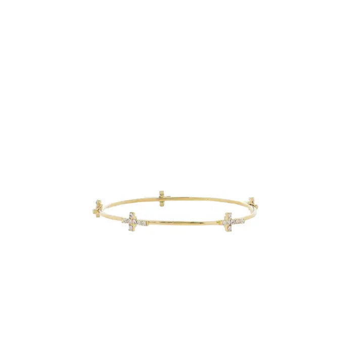 JANE MARIE18K Gold Plated Bangle Bracelet with Crystal Crosses