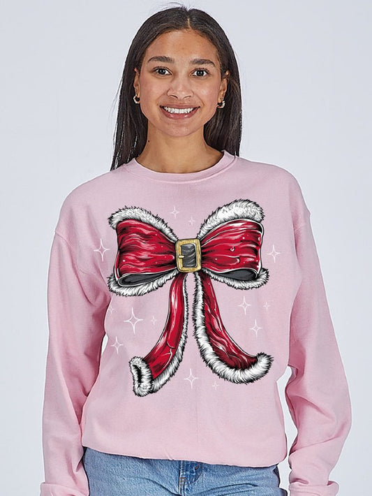 SIMKPLY SOUTHERN PINK CREW WITH SANTA BOW