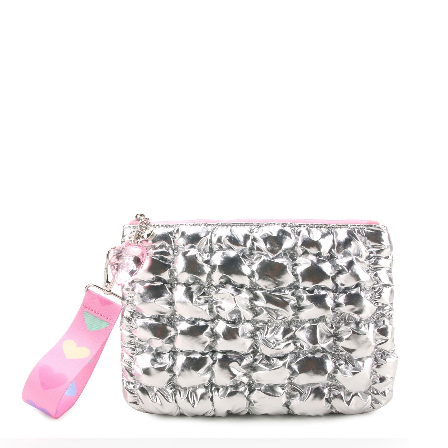 Silver Heart Print Scrunch Wristlet