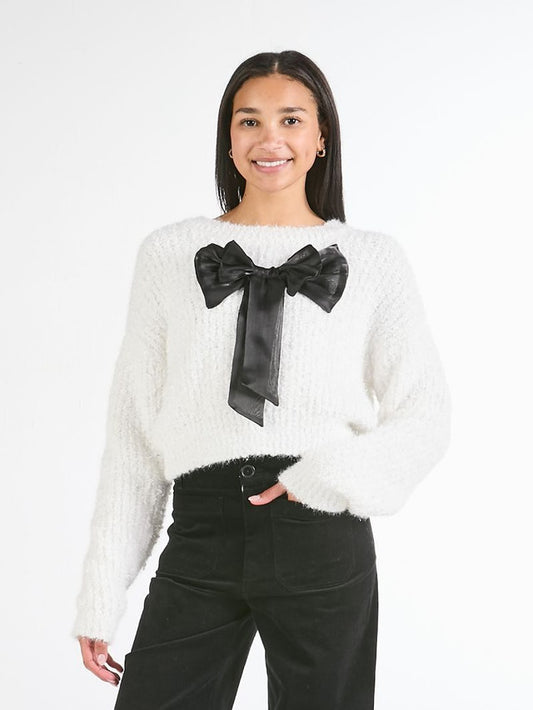 SIMPLY SOUTHERN AURORA WHITE SWEATER BLACK BOW