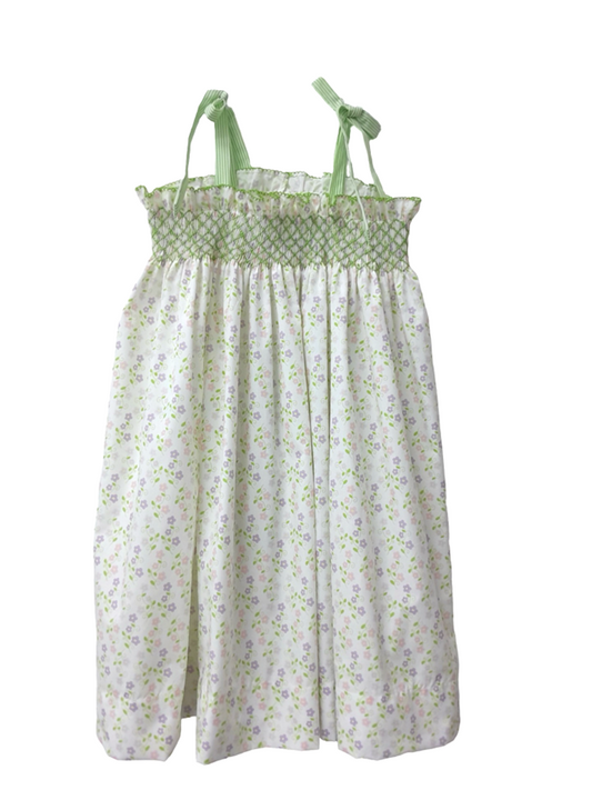 Green Flocked Smocked Dress