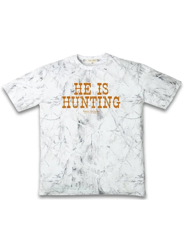White Camo He Is Hunting tee