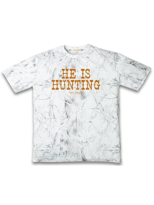 White Camo He Is Hunting tee