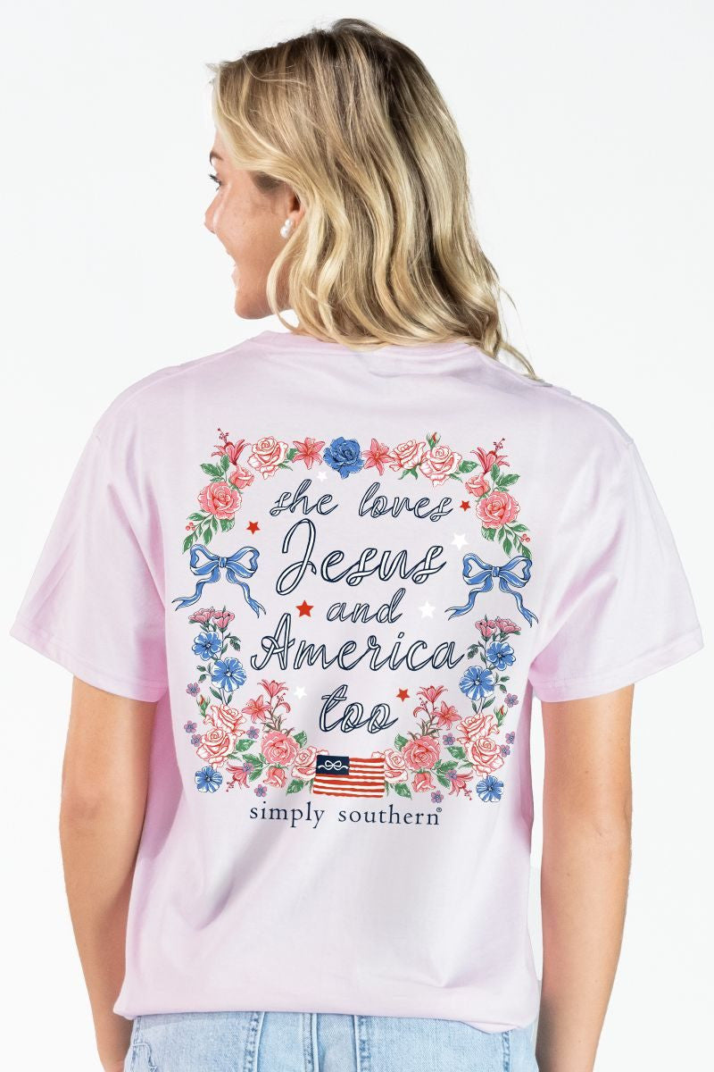 Simply Southern She loves Jesus and America Tshirt